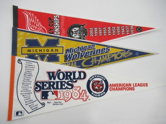 Detroit Red Wings/Tigers/U of M Championship Pennants Lot
