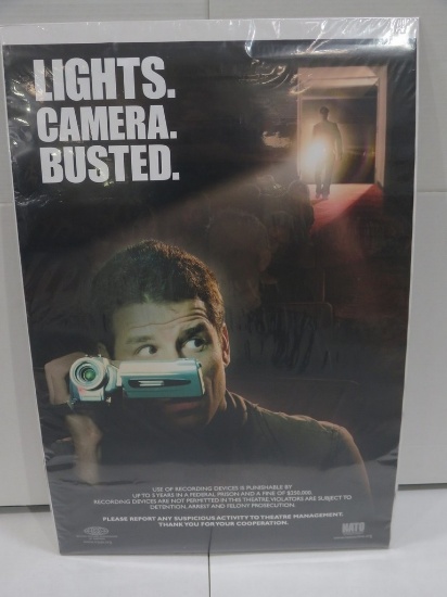 "Lights. Camera. Busted" Anti-Piracy Movie Theater Ad MPAA & NATO One Sheet Poster