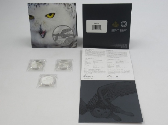 Lot of (3) 2014 Canada 50 Dollars Fine Silver Coins/Snow Owl