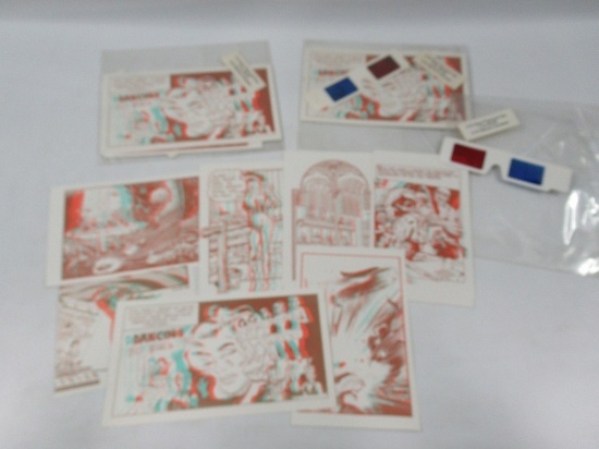 3-D Zone Postcard Set (x3) with 3-D Glasses 1980s