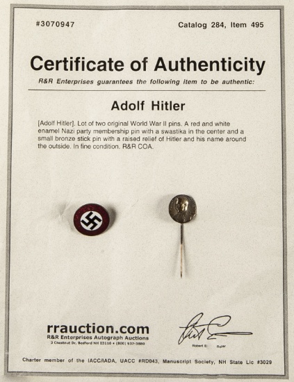 Original NSDAP Membership Pin & Hitler Pin