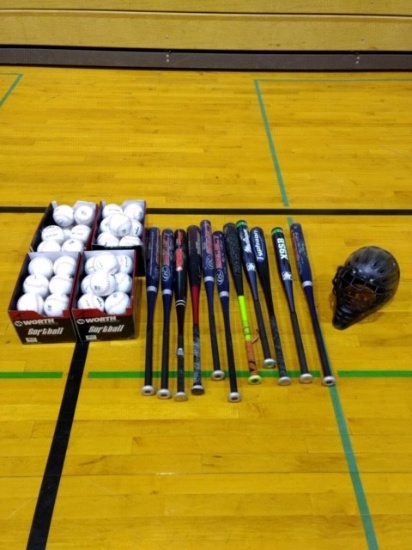 Softball equipment. 11 aluminum bats, 51 sealed