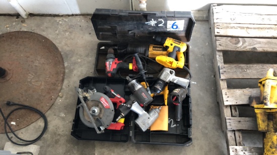 Assorted DeWalt and Milwaukee power tools