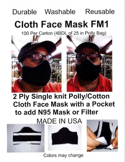 Carton of 100 Clothe Face Mask FM1