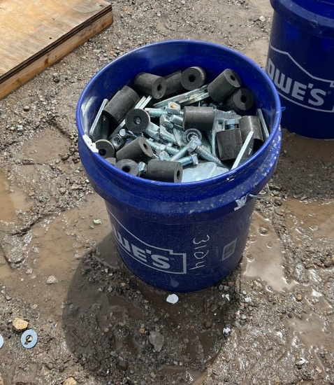 Bucket of Assorted Scaffolding Bolts and Parts