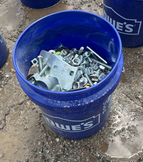 Bucket of Assorted Scaffolding Bolts and Parts