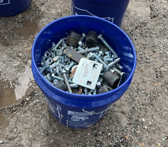 Bucket of Assorted Scaffolding Bolts and Parts