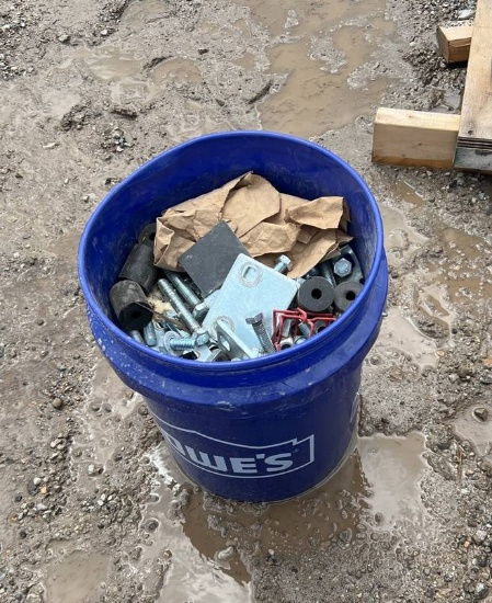 Bucket of Assorted Scaffolding Bolts and Parts