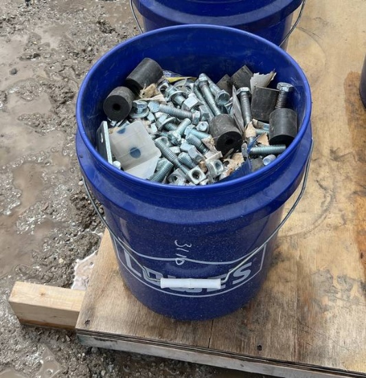 Bucket of Assorted Scaffolding Bolts and Parts