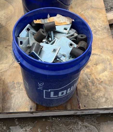 Bucket of Assorted Scaffolding Bolts and Parts