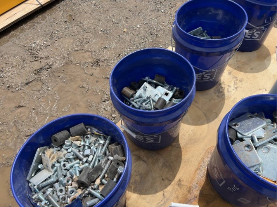 Bucket of Assorted Scaffolding Bolts and Parts