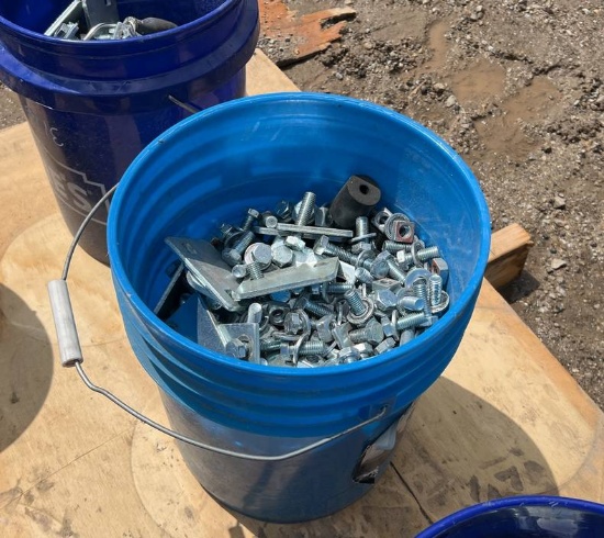 Bucket of Assorted Scaffolding Bolts and Parts