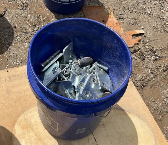 Bucket of Assorted Scaffolding Bolts and Parts