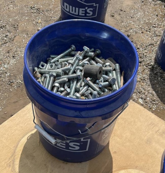 Bucket of Assorted Scaffolding Bolts and Parts