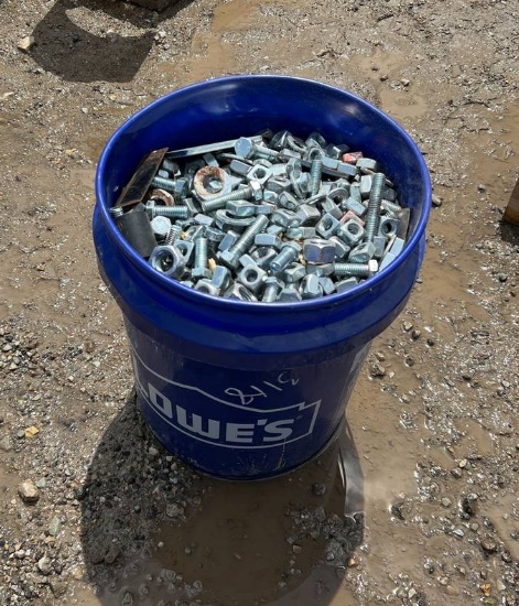Bucket of Assorted Scaffolding Bolts and Parts