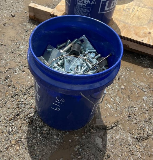 Bucket of Assorted Scaffolding Bolts and Parts