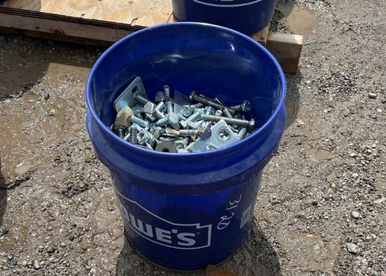 Bucket of Assorted Scaffolding Bolts and Parts