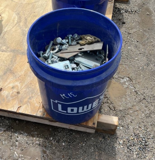Bucket of Assorted Scaffolding Bolts and Parts