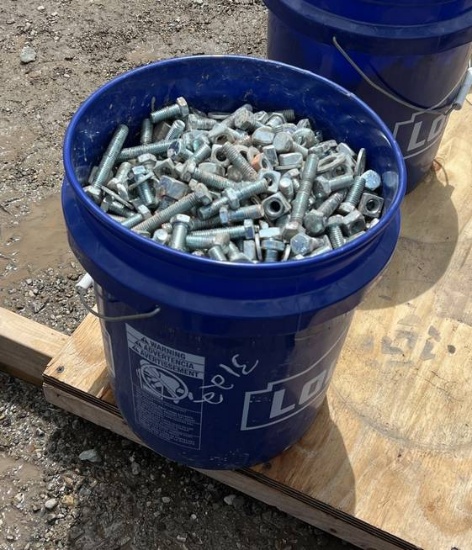Bucket of Assorted Scaffolding Bolts and Parts