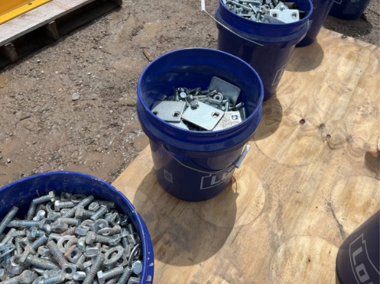 Bucket of Assorted Scaffolding Bolts and Parts
