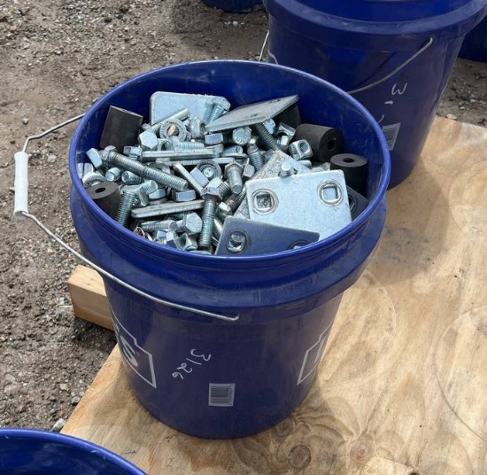 Bucket of Assorted Scaffolding Bolts and Parts