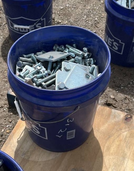 Bucket of Assorted Scaffolding Bolts and Parts