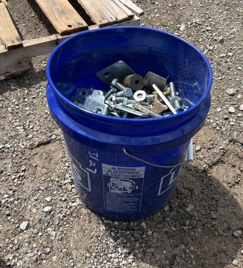 Bucket of Assorted Scaffolding Bolts and Parts