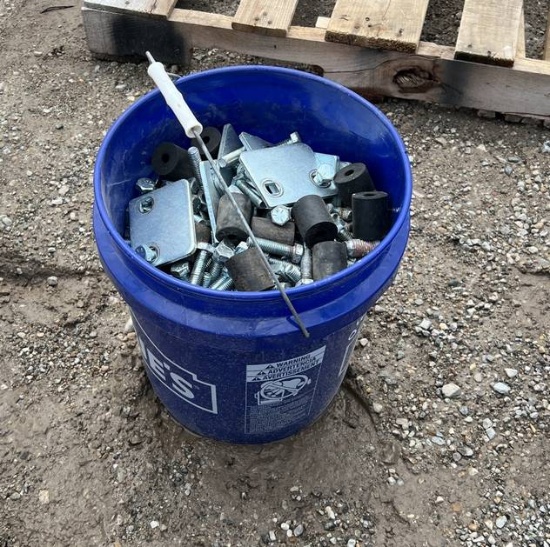 Bucket of Assorted Scaffolding Bolts and Parts