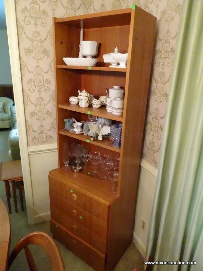 (DR) DANISH-MODERN HUTCH WITH 4 DRAWERS AT BOTTOM AND 4 SHELVES ON TOP. 24''X16''X72''