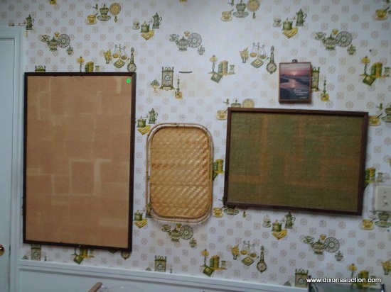 (K) CONTENTS ON WALL INCLUDES 2 NOTICE BOARDS, A GOLD TONED DECORATIVE SPOON AND FORK