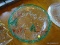 (DR) 3 CHRISTMAS SERVING PLATES, RED AND GREEN CHARGER, 15''D, CLEAR 13'' SERVING PLATTER, GOLD