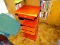 (BBB) CLOSET, MAPLE WITH RED FINISH, FREE STANDING SHELF AND MAGAZINE RACK, PERFECT FOR THE