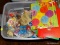 (BBR2) TOTE LOT OF VINTAGE MCDONALDS TOYS TO INCLUDE, STORY BOOKS, DISNEY TOYS, LOONY TOONS, ETC.