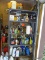 (GAR) GREY METAL SHELVING UNIT, INCLUDES ALL CONTENTS, CHEMICALS, ROPE, ETC.