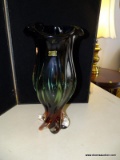 (FR) EGGERMAN LARGE ART GLASS VASE SIGNED CZECH REPUBLIC, 14''H, IN GREAT CONDITION