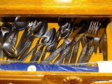(DR) CONTENTS OF TOP DRAWER OF #159 , SET OF FLATWARE, LILLIAN VERNON TARNISH LINER, SILVER PLATE