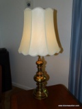(FR) QUALITY BRASS TABLE LAMP, HAS SHADE AND FINIAL, MEASURES 34''H SHADE IS 15''H
