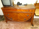 (FRONT BEDROOM BASEMENT) DECO WALNUT DRESSER, 48''L 21''W 32''W, IN GOOD USED CONDITION