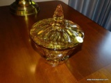 (FR) AMBER COVERED CANDY DISH, 7''H