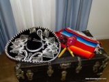 (FR) MEXICAN SOMBRERO 22''D, MARACAS, AND A MULTI COLORED BLANKET