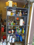 (GAR) GREY METAL SHELVING UNIT, INCLUDES ALL CONTENTS, CHEMICALS, ROPE, ETC.