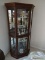 CHERRY CURIO CABINET WITH 4 SIDE DOORS AND MIRRORED BACK WITH LIGHT UP INTERIOR. HAS 4 GLASS