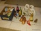 BOX WITH EASTER ITEMS. 2 COKE BOTTLES. PAIR OF CERAMIC 9