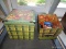 SET OF METAL TRIMMED STACKING BOXES. INCLUDES 4 HANDHELD GAMES