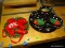 MISC. LOT: CHILI PAINTED SERVING DISHES. DIP TRAY. SALT AND PEPPER SHAKERS. (8 PIECES TOTAL)