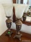 PAIR OF DECORATORS LAMPS WITH FROSTED GLASS SHADES. 4.5''X4.5''X18.5''