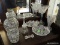 MISC. LOT OF GLASSWARE. INCLUDES A CRYSTAL DUMBBELL 3'' LONG, A CRYSTAL BELL 7'' TALL, A PINEAPPLE