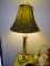 (LR) BRASS COLUMNED LAMP WITH SHADE AND FINIAL. 5.5''X3''X27''