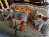 3 DECORATORS PILLOWS. INCLUDES COPPER TONED DOLPHIN WALL HANGING: 18