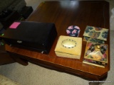 LIFT TOP JEWELRY BOX WITH 4 LIFT TOP DECORATIVE BOXES.